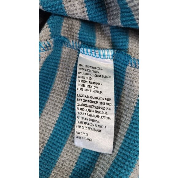 Mix & Co Thermal Hoodie Henley Pullover Sweatshirt M Blue Gray Stripe Streetwear - Picture 5 of 7
